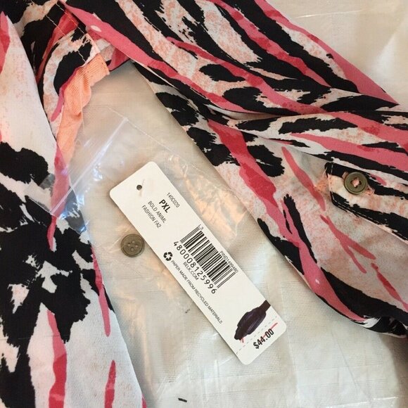 New Directions Womens Button Up Top Blouse Roll Up Sleeves Peach Paisley SZ PXL - Picture 10 of 16